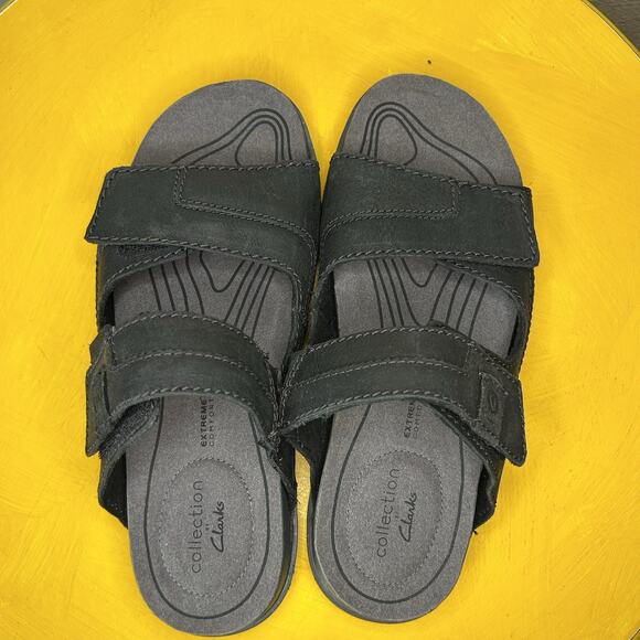 Clarks Crestview Men’s Size 8.5 Leather Extreme Comfort Black Easy Slide Sandals main image 6